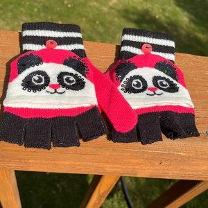 Sequined Panda Fingerless Gloves